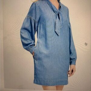 LOFT Denim Blue Tie-Neck Mini Dress